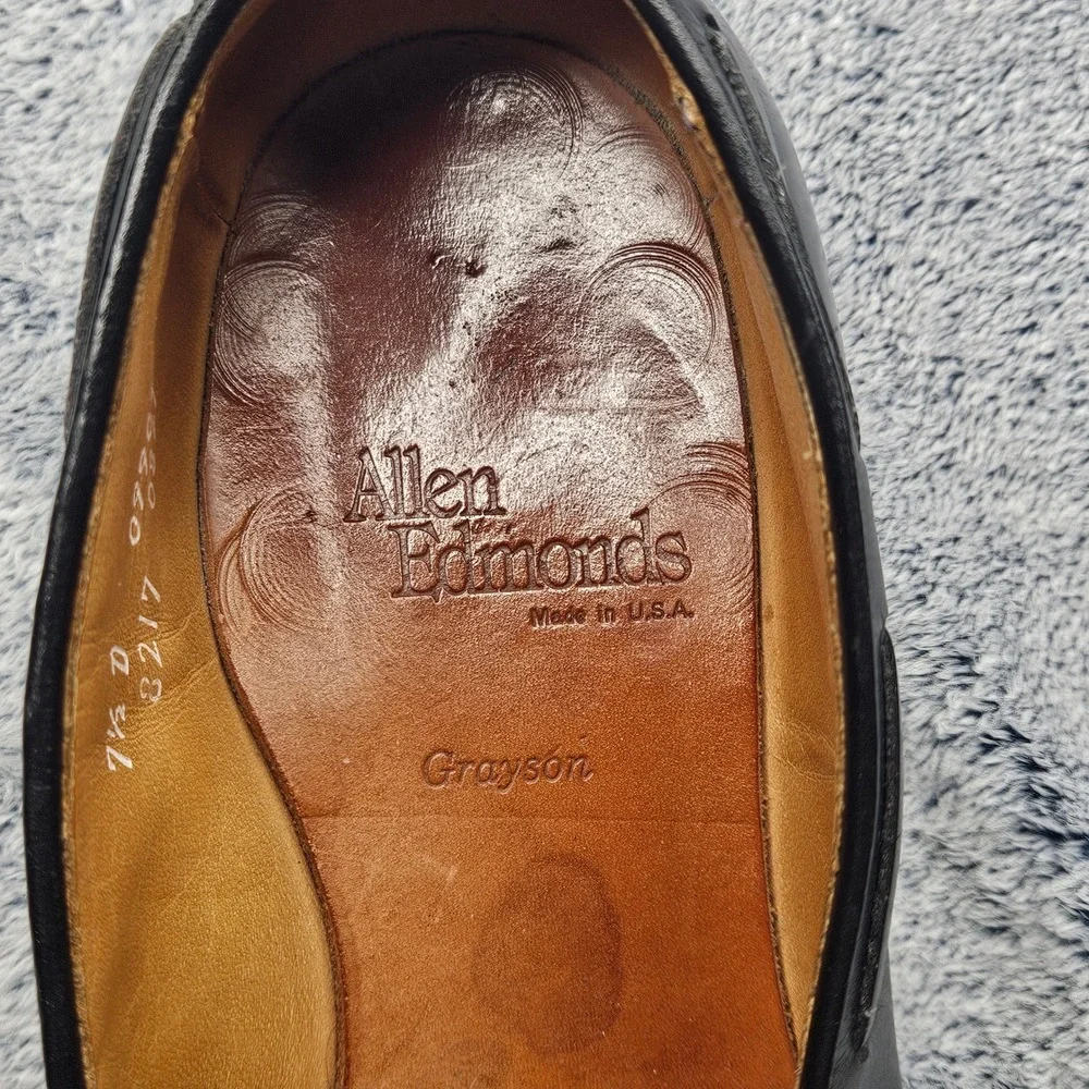 Vintage Allen Edmonds Grayson Calfskin Leather Loafers Mens 7.5D Black Shoes USA